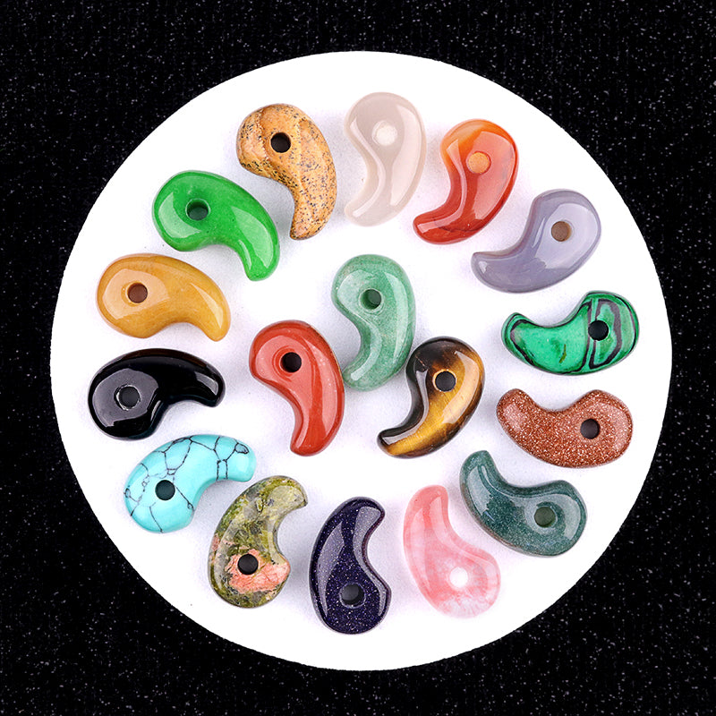 Japanese Style Crescent Gemstone Pendants -  Yin Yang Pi Stone Beads - Natural Crystal Charms - New!