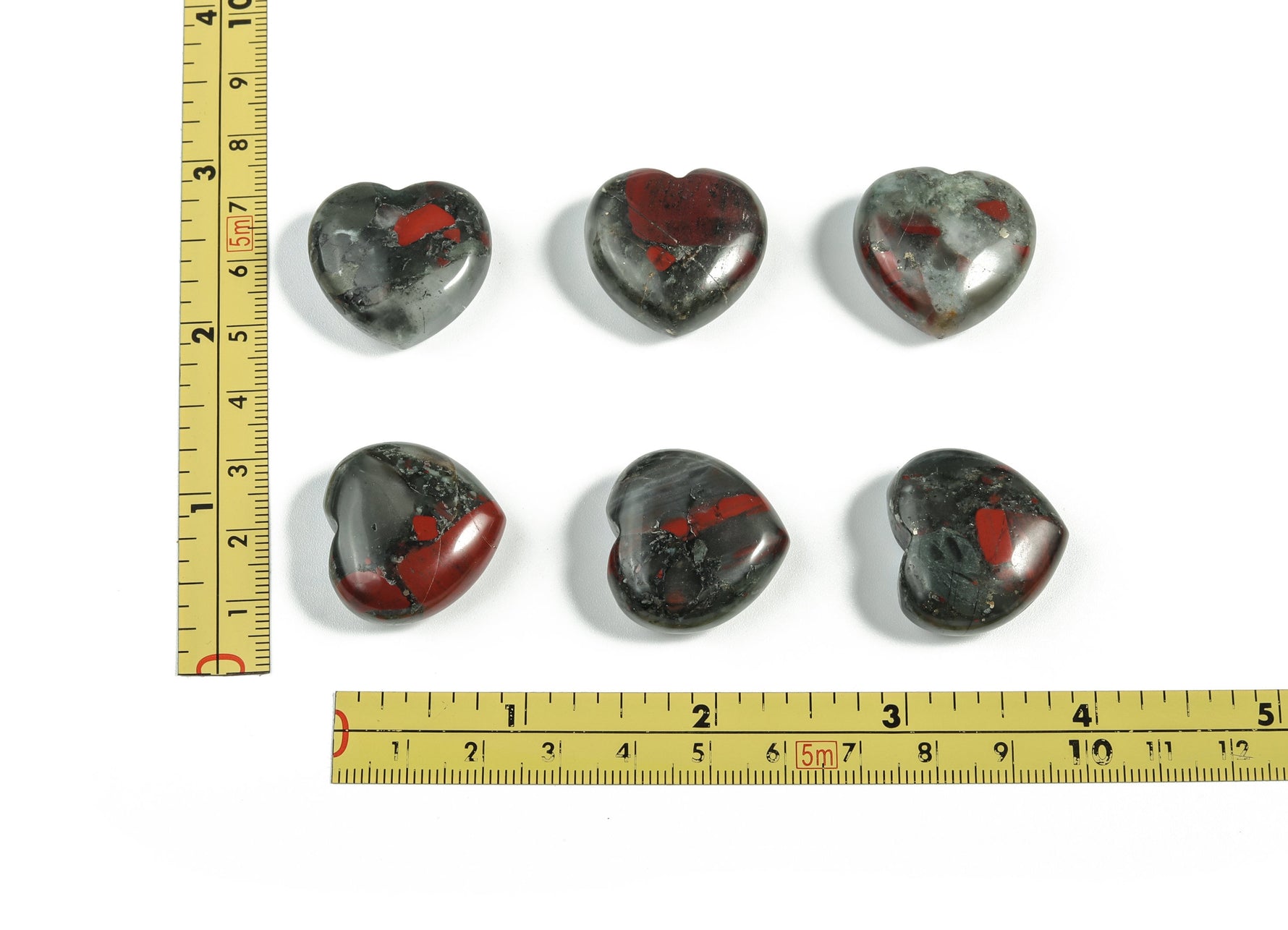 African Bloodstone heart-shaped gemstone, 25mm, showing deep green and red mineral patterns, from GemstoneGO.