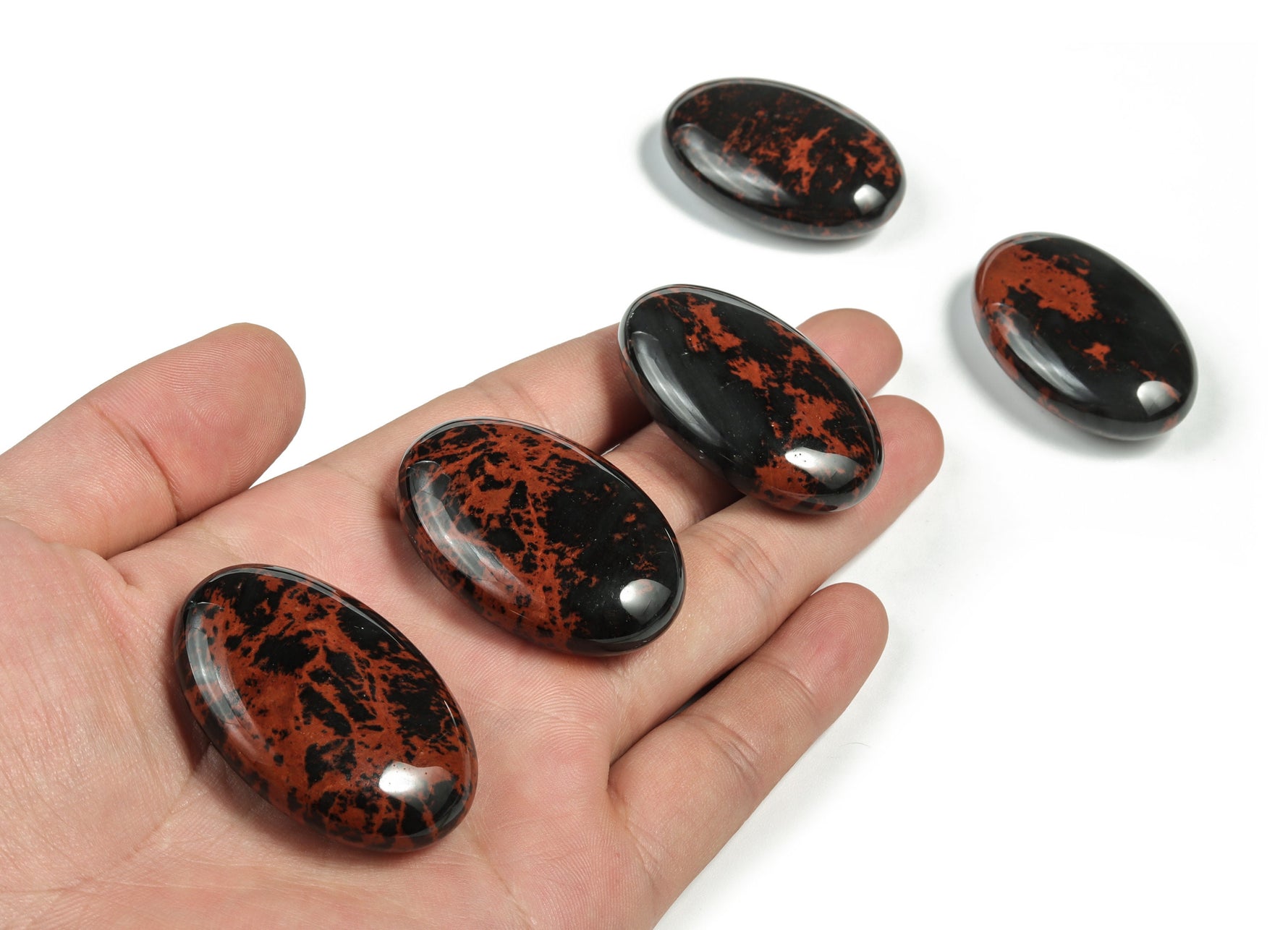 Mahogany Obsidian palm gemstone spa stone, 45x35mm, smooth polished gemstone for relaxation and meditation from GemstoneGO