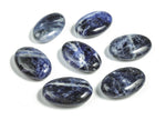 Sodalite palm gemstone spa stone, 45x35mm, smooth blue and white mineral for relaxing and meditation purposes.