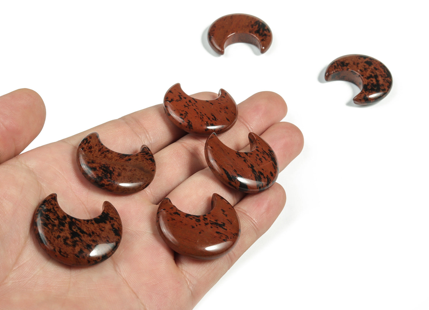 Lune en obsidienne acajou - Obsidienne acajou - Pierre précieuse de qualité supérieure - Lune en obsidienne acajou - Cristaux de guérison - 3 x 1,6 cm - MO1028