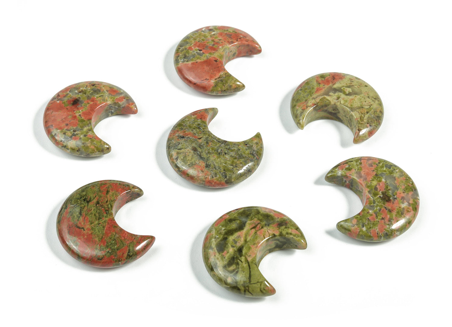 Pierre précieuse Unakite Lune - Quartz Unakite naturel en forme de lune - Pierre précieuse en forme de lune - Cristal de guérison - 3 x 1,6 cm - MO1029