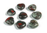 African Bloodstone heart-shaped gemstone, 25mm, from GemstoneGO, showcasing deep green and red mineral patterns.