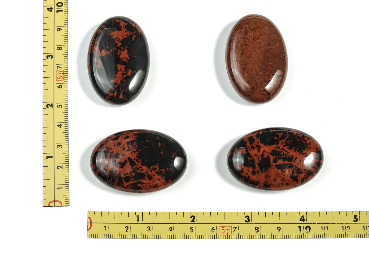 Mahogany Obsidian palm gemstone spa stone, 45x35mm, from GemstoneGO, showcasing rich dark brown and red hues with smooth surface.