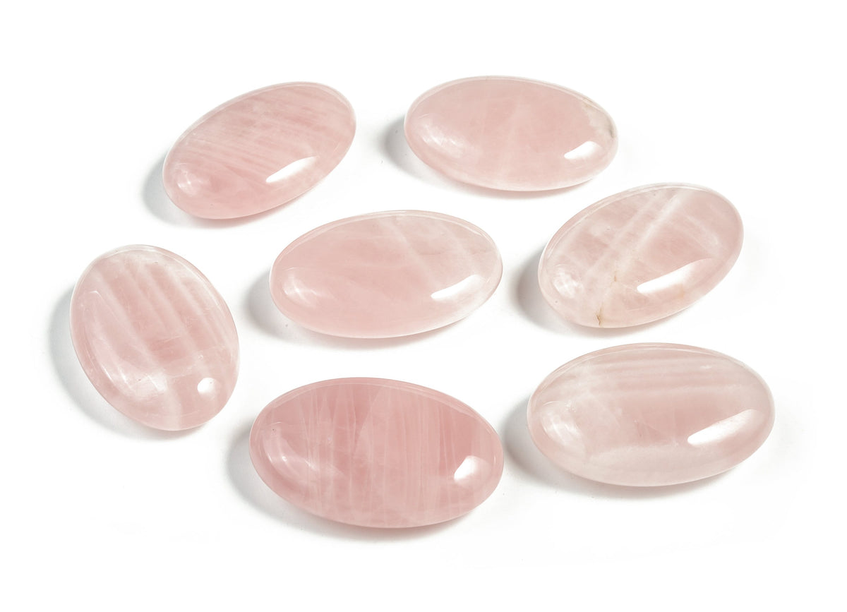 Rose quartz palm gemstone spa stone, 45x35mm, smooth polished healing crystal for meditation or relaxation from GemstoneGO