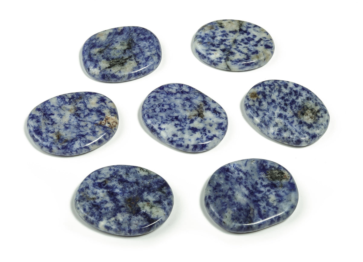 Blue Spot Jasper flat gemstone slab from GemstoneGO, showcasing vibrant blue and black spot patterns on smooth polished surface.