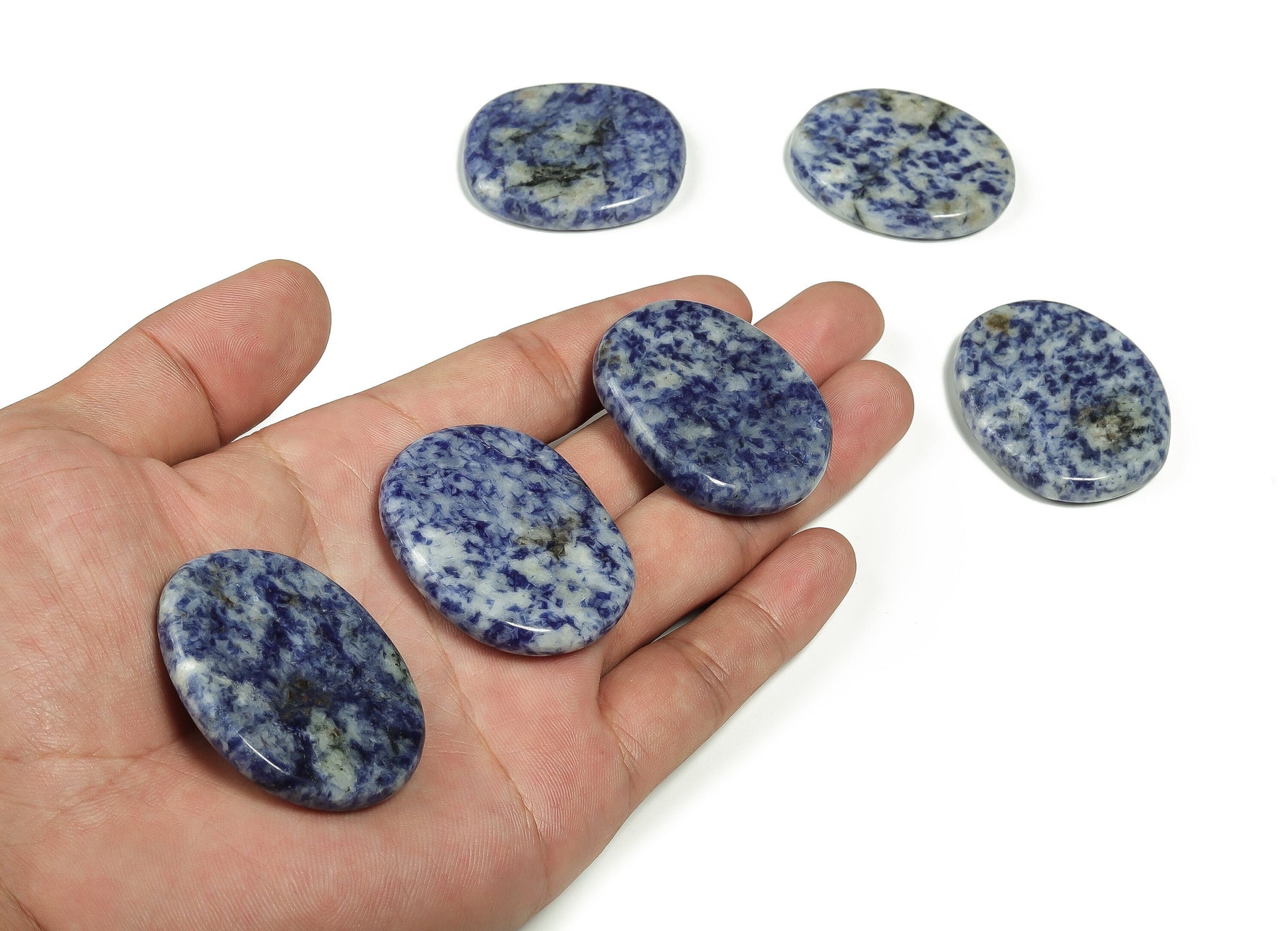 Blue Spot Jasper flat gemstone slab from GemstoneGO, showcasing vibrant blue mineral patterns and polished surface.