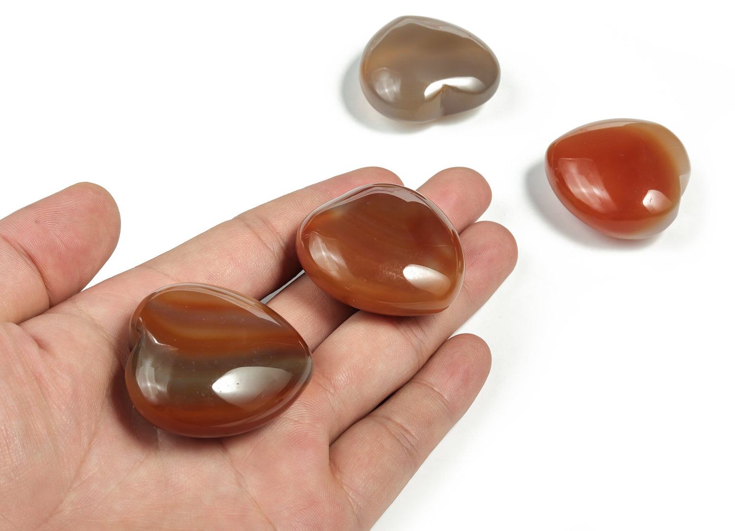 Pierre précieuse en cornaline en forme de cœur - Cœur bombé en pierre précieuse - Pierre précieuse en cornaline - Breloque en forme de cœur - Lithothérapie - 4 cm - HE1222