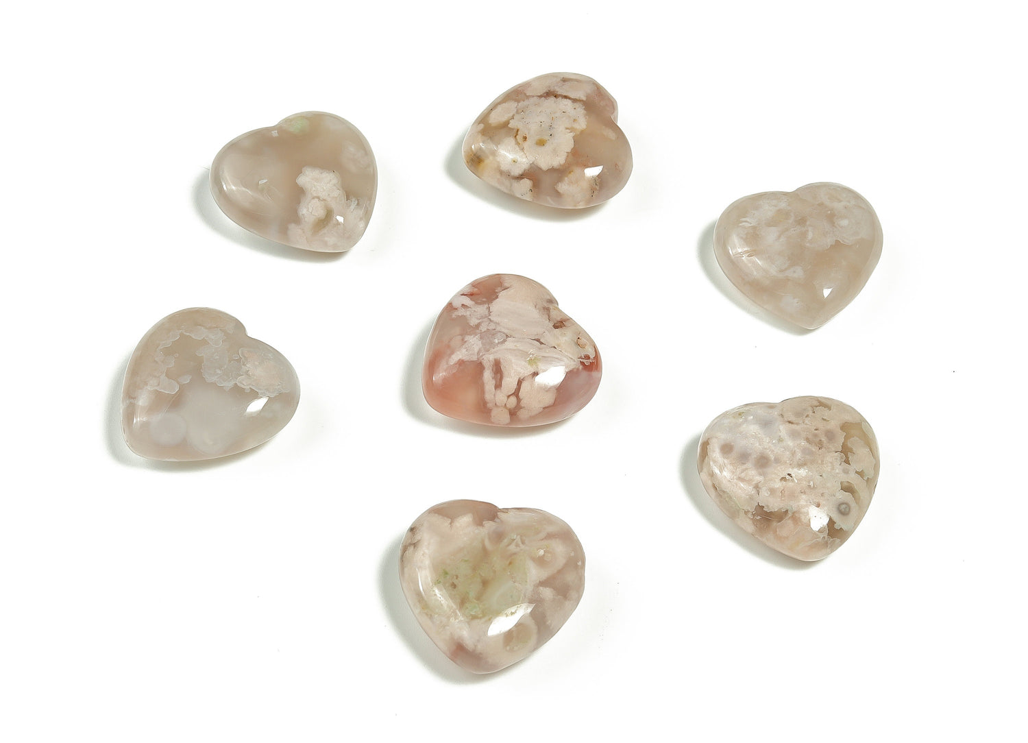 Pierre précieuse en forme de cœur en agate fleurie ?€? Pierre précieuse en forme de cœur en fleur de cerisier ?€? Pierre de palmier en cristal, pierres précieuses naturelles en forme de cœur ?€? 2,5 cm - HE1114