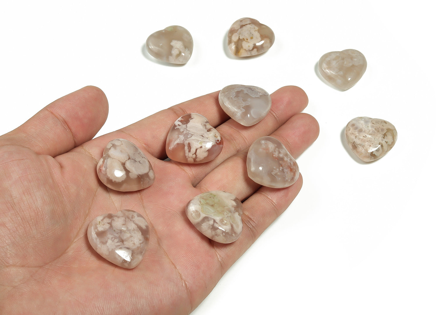 Pierre précieuse en forme de cœur en agate fleurie ?€? Pierre précieuse en forme de cœur en fleur de cerisier ?€? Pierre de palmier en cristal, pierres précieuses naturelles en forme de cœur ?€? 2,5 cm - HE1114