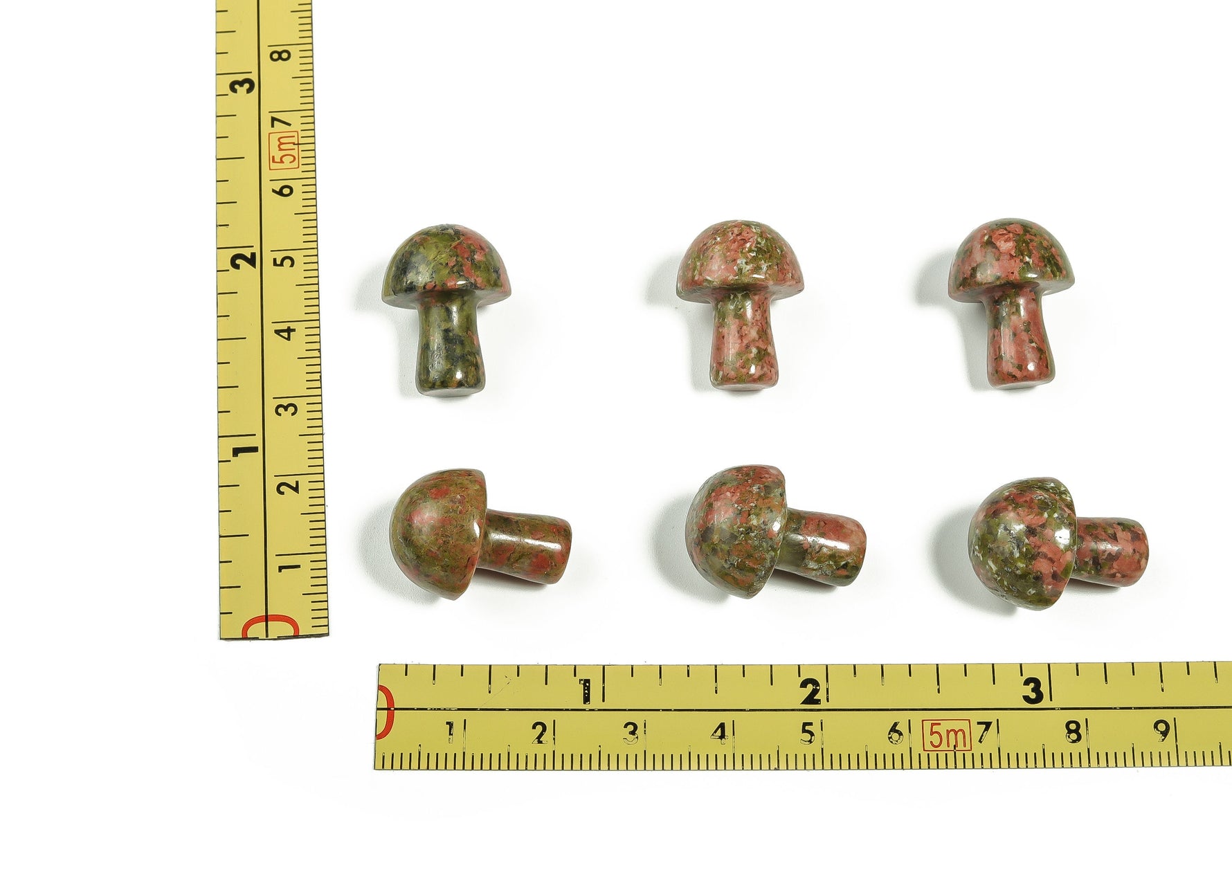 Unakite mushroom carved gemstone pendant, 20mm, with earthy green and pink hues, from GemstoneGO.