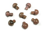 20mm carved Rhodonite mushroom gemstone by GemstoneGO, featuring smooth red and black veined stone with a rounded cap shape.