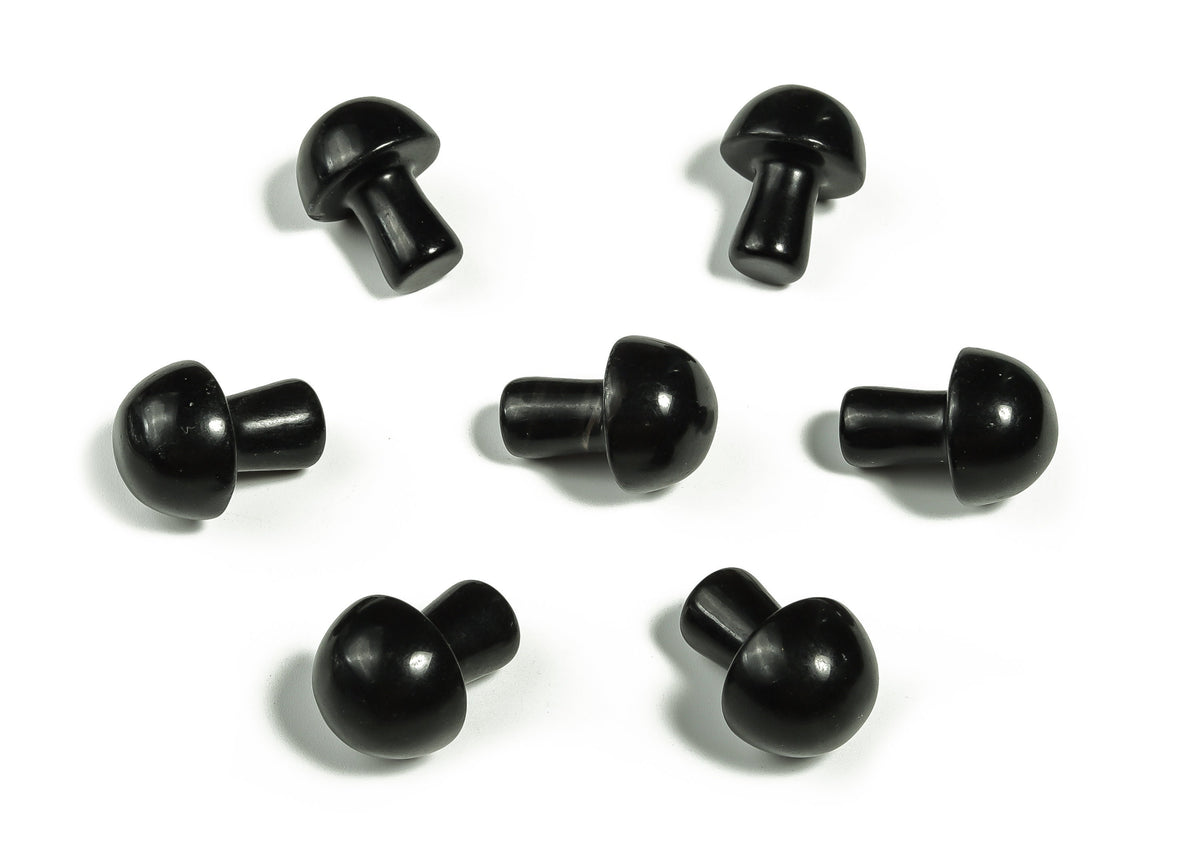 20mm Obsidian Mushroom carved gemstone from GemstoneGO featuring a detailed mushroom design on smooth black stone.