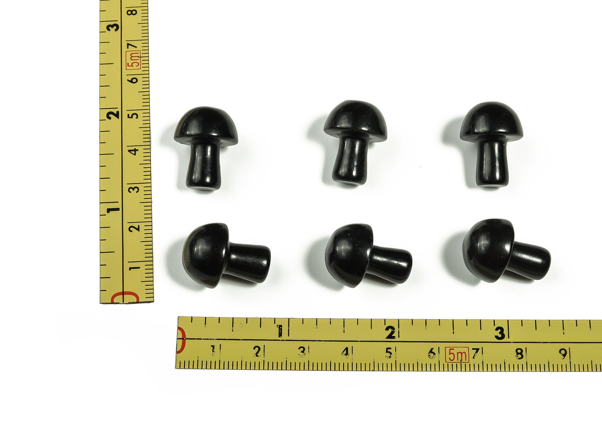 20mm obsidian mushroom carved gemstone from GemstoneGO, featuring detailed mushroom shape and polished black volcanic stone.