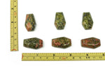 Unakite coffin-shaped crystal cabochon, 30mm, gemstone carving by GemstoneGO showcasing vibrant green and pink hues.