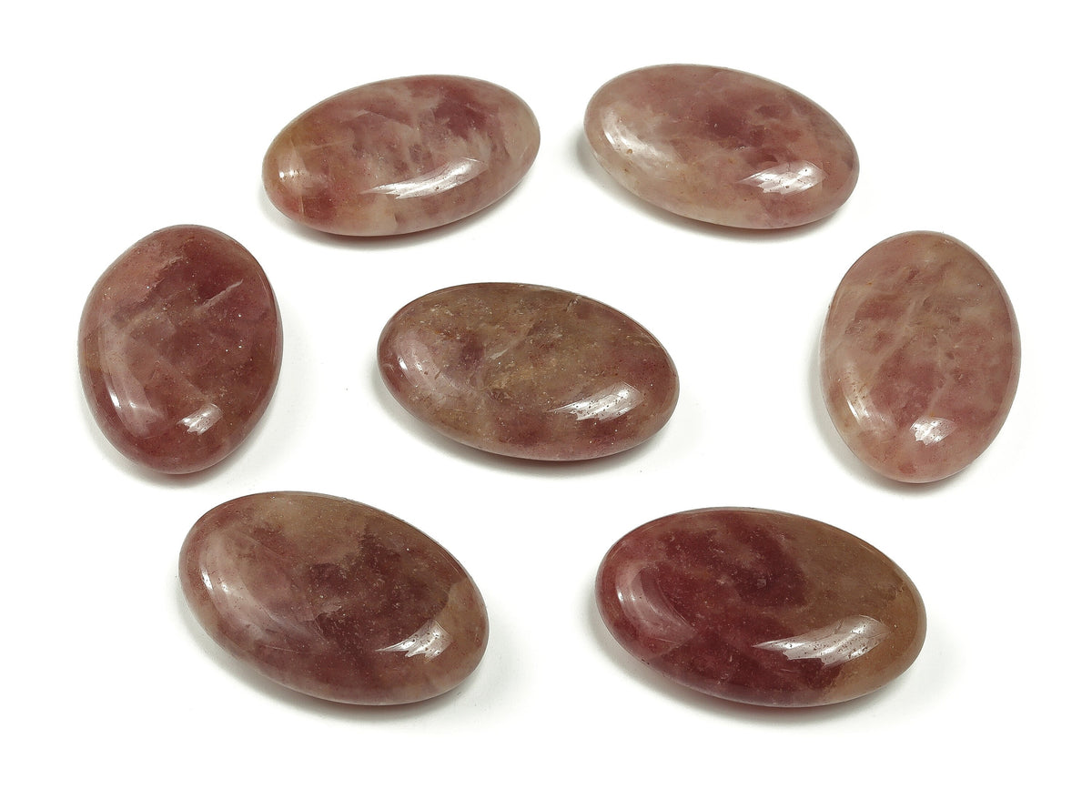 Strawberry Quartz Palm Gemstone spa stone, 45x35mm, smooth polished gemstone for relaxation and meditation.