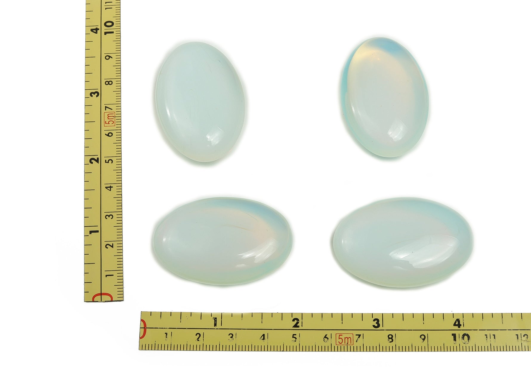 Opalite palm gemstone spa stone, 45x35mm, smooth polished therapeutic gemstone for relaxation and meditation.