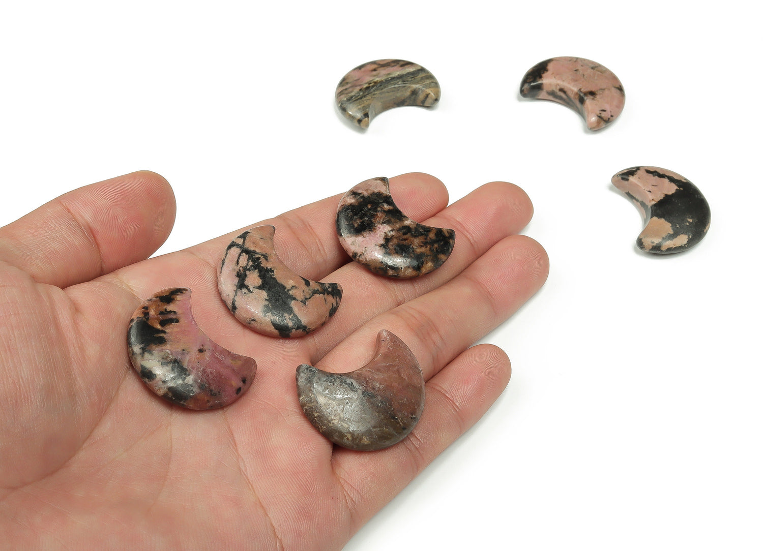 Lune en rhodonite - Lune en cristal - Lune sculptée - Cristal de guérison - Croissant de lune en pierre précieuse ?€? 3??1,6 cm ?€? MO1037