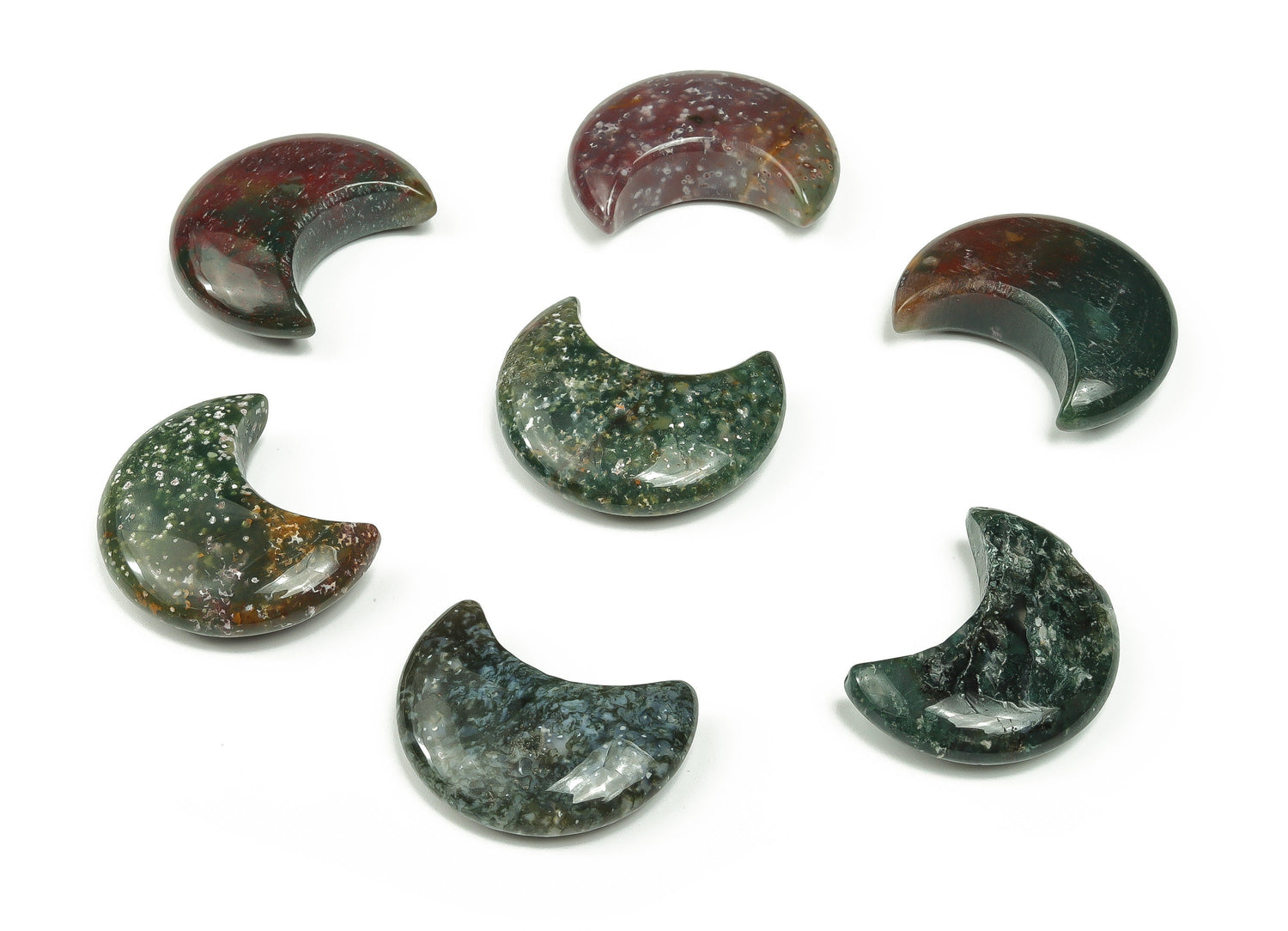 Lune en agate mousse - Cristal de lune - Lune sculptée - Cristal de guérison - Croissant de lune en pierre précieuse - 3 x 1,6 cm - MO1047