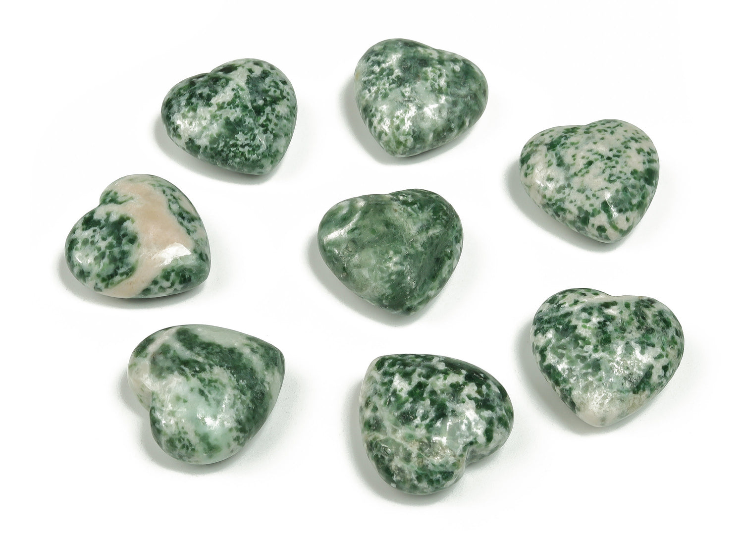 Green Dot Jade Heart Gemstone - Qinghai Jade Stone - 25mm - HE1119