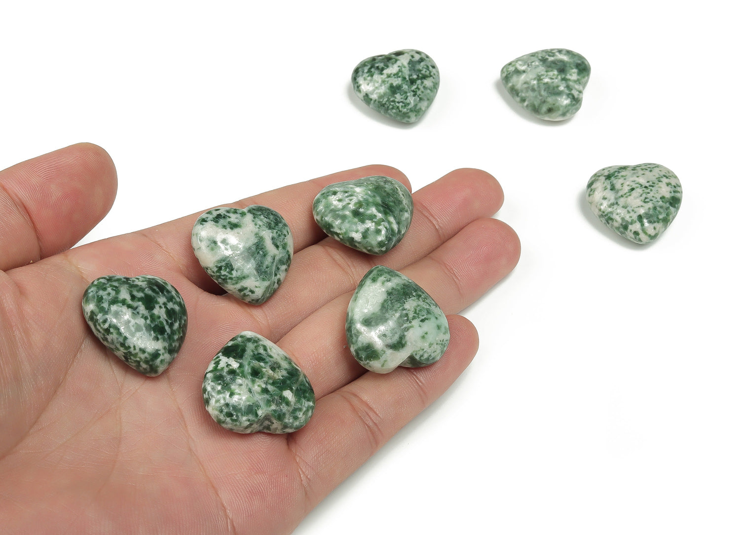 Green Dot Jade Heart Gemstone - Qinghai Jade Stone - 25mm - HE1119