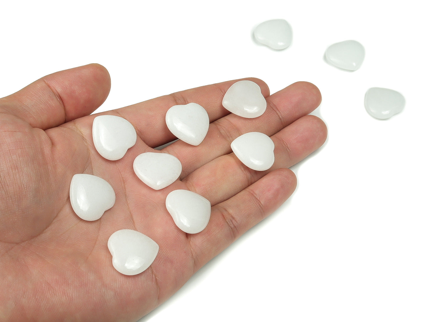 White Jade Heart Gemstone - 20x20x6mm - HE1057