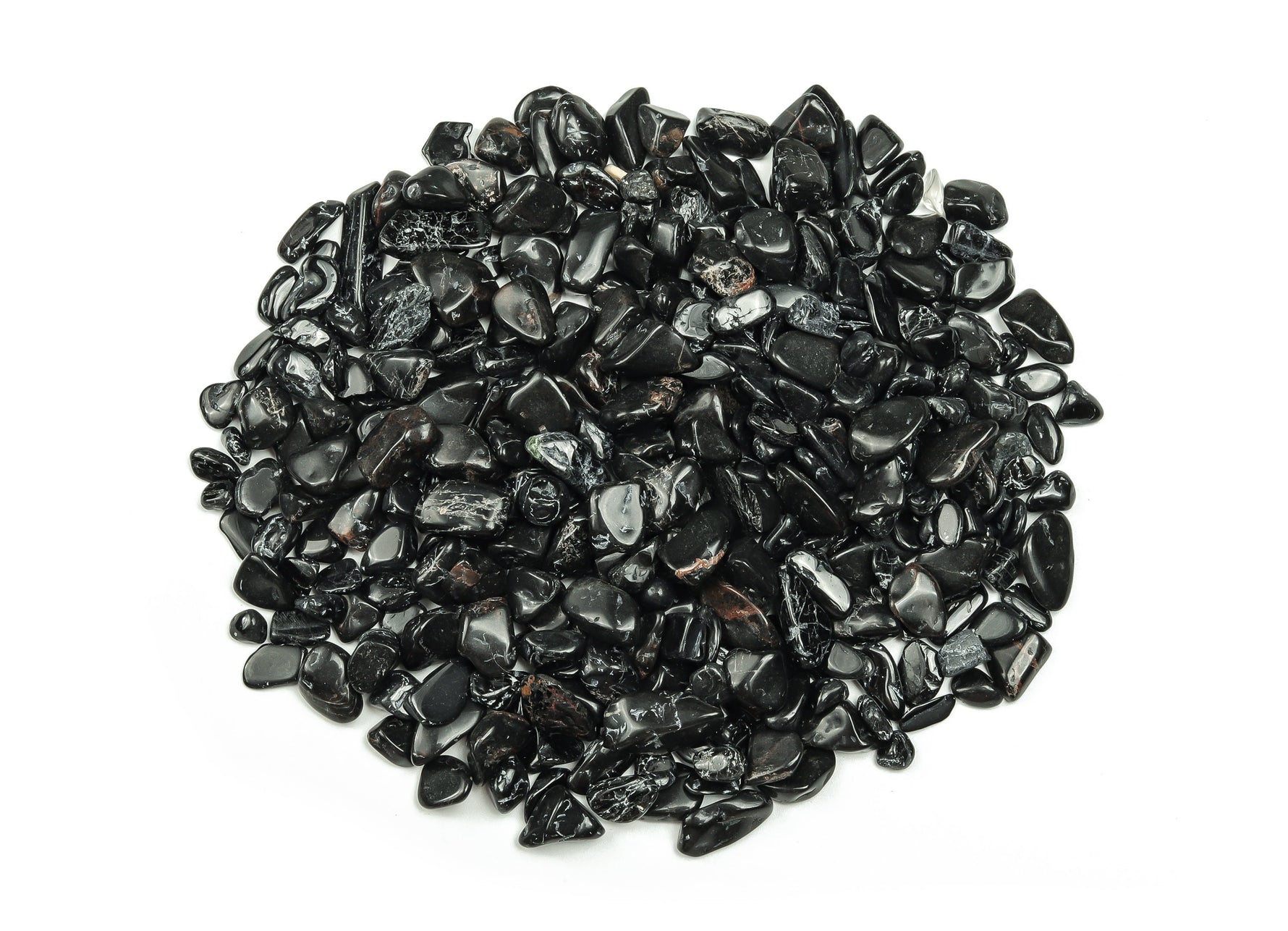 Black Tourmaline crystal chips from GemstoneGO, semi-tumbled 7-12mm bulk stones for jewelry and healing.