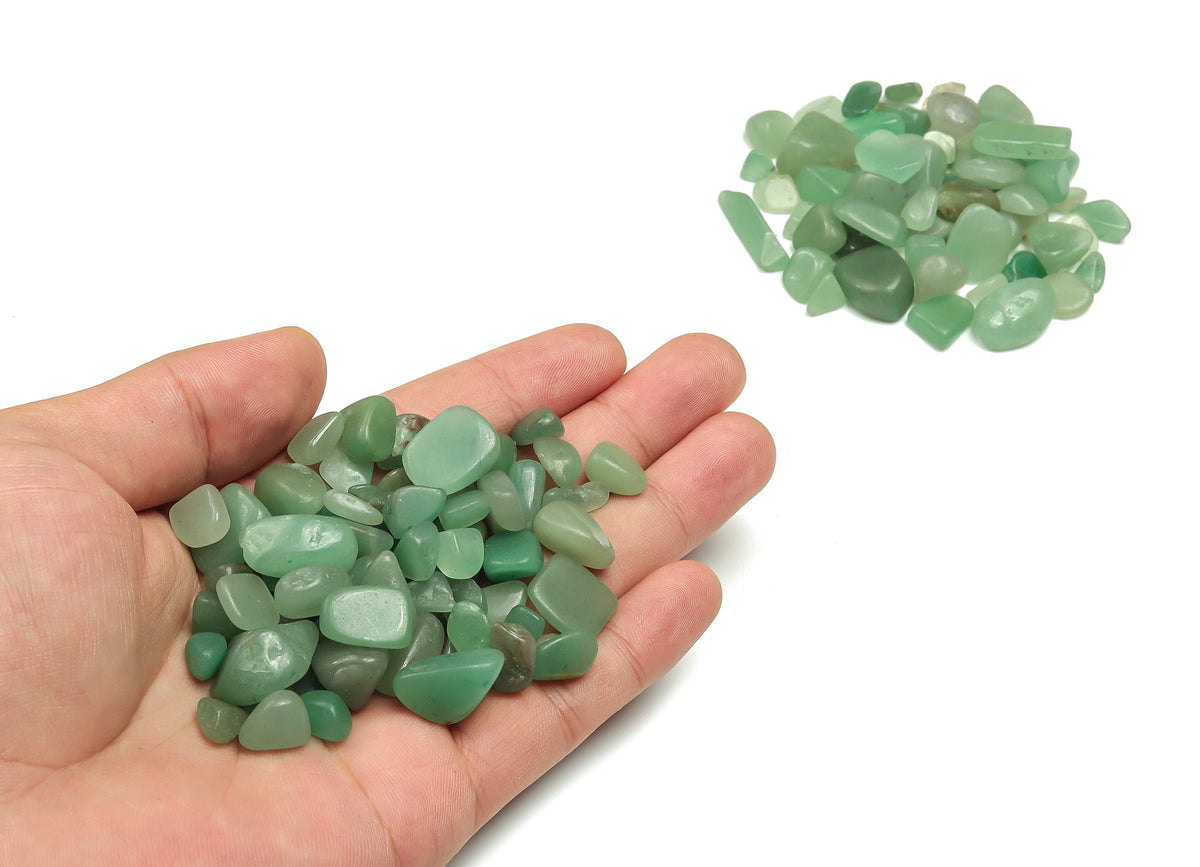 Semi-tumbled aventurine crystal chips in 7-12mm, natural green gemstone bulk stones from GemstoneGO.