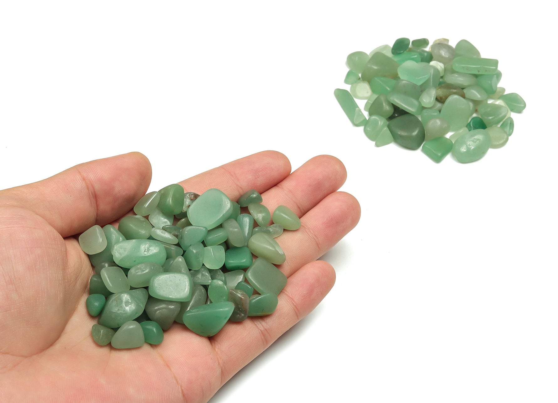 Semi-tumbled aventurine crystal chips in 7-12mm, natural green gemstone bulk stones from GemstoneGO.