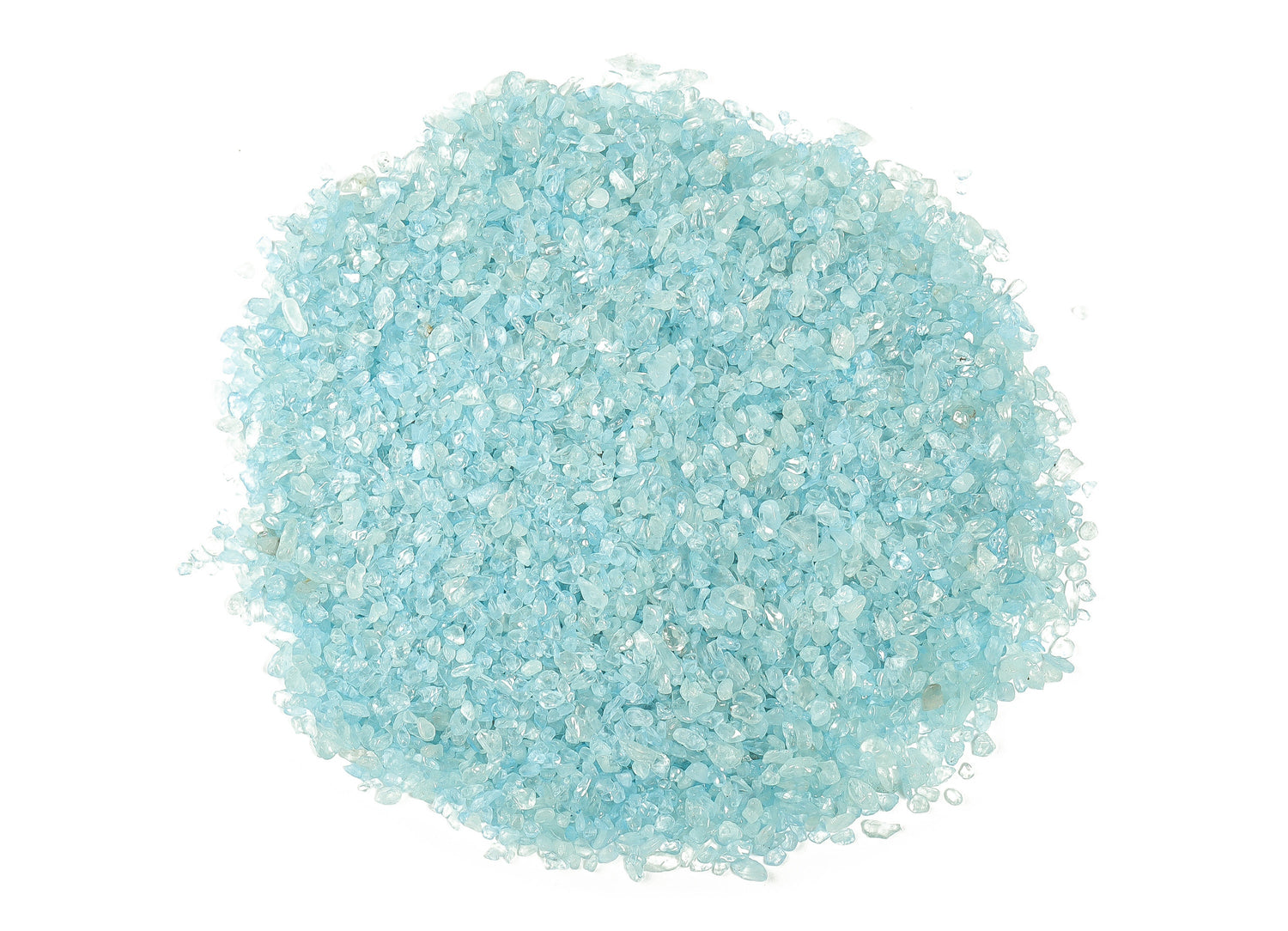 Semi-tumbled aquamarine crystal chips in 2-6mm, bulk gemstone beads from GemstoneGO, showcasing vibrant blue semi-precious stones.