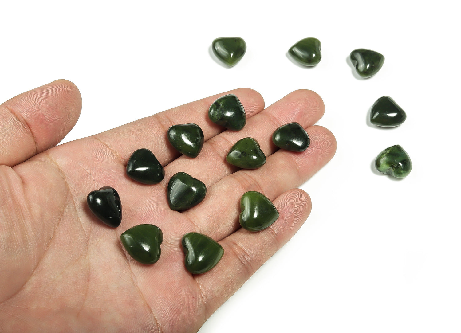 Green Agate Heart Gemstone - Puffy Heart Shaped 15x15x9mm - HE1004