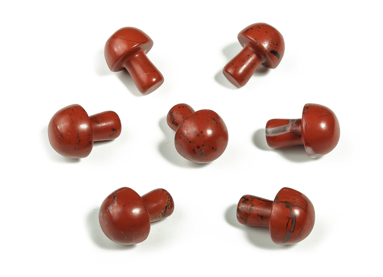Red Jasper mushroom carved gemstone, 20mm, from GemstoneGO, showcasing detailed mushroom shape and rich red color.