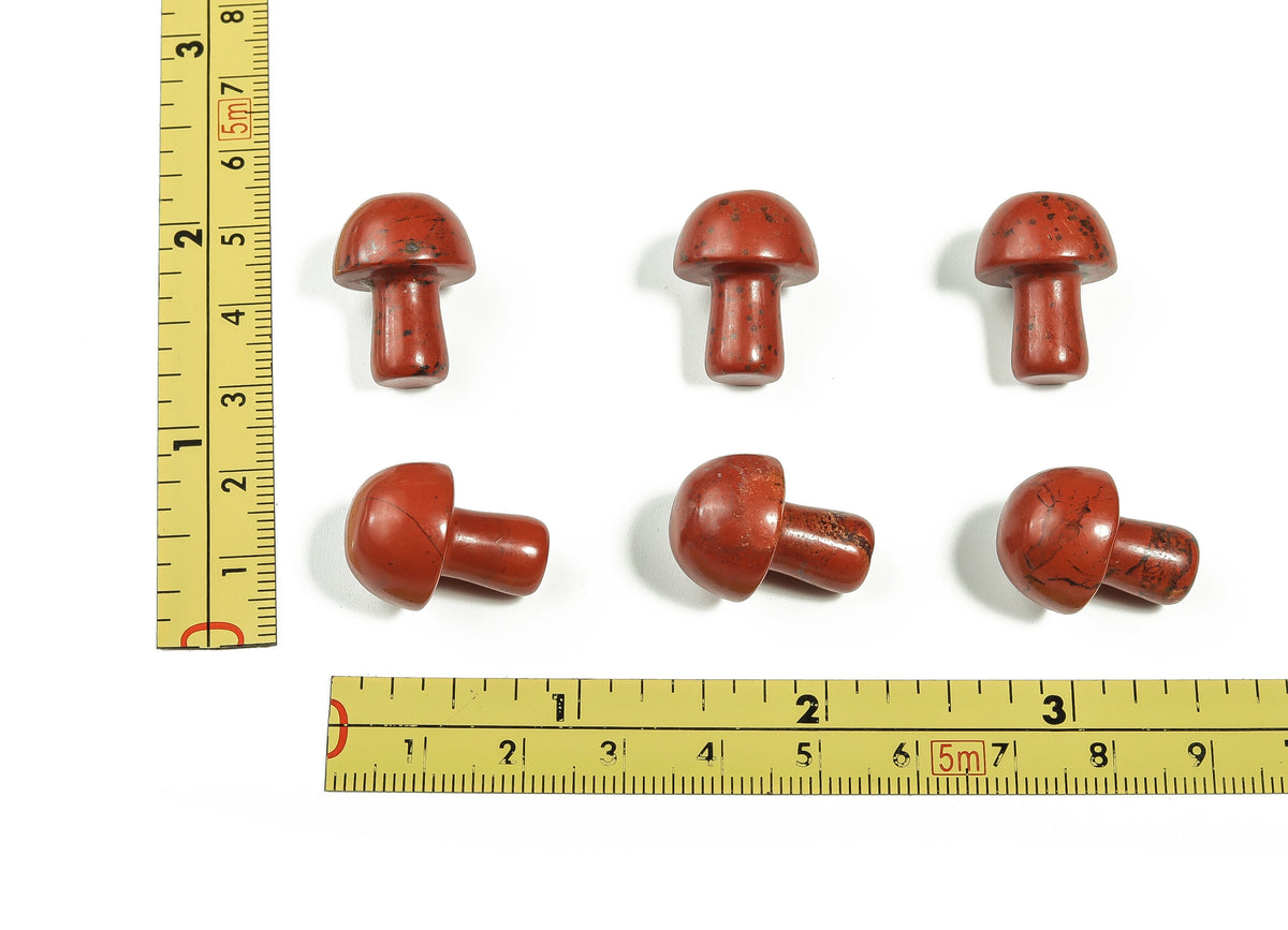 Red Jasper mushroom carved gemstone, 20mm, from GemstoneGO, showing a detailed red mushroom shape with smooth polished surface.