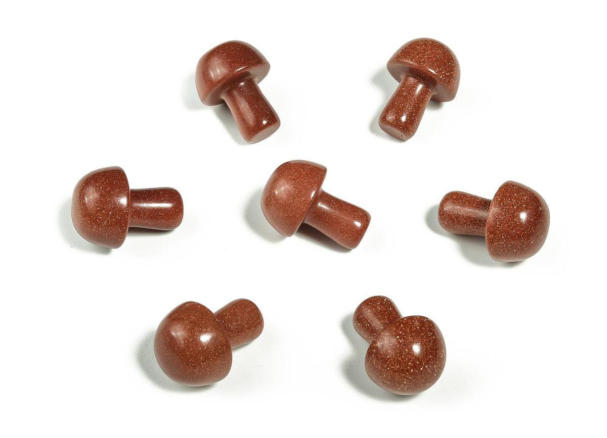 20mm Goldstone mushroom carved gemstone from GemstoneGO, featuring a smooth, polished surface and intricate mushroom design.