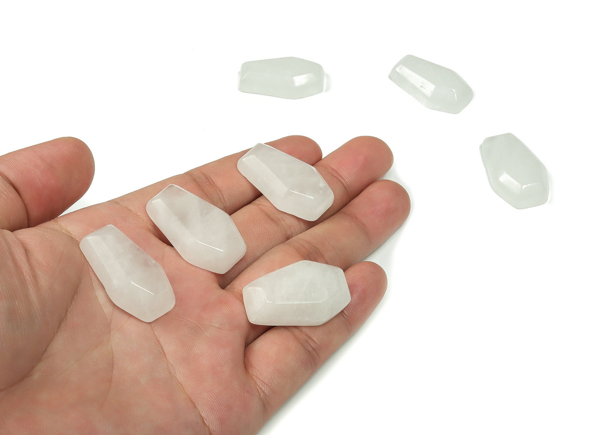 Clear quartz coffin-shaped crystal cabochon, 30mm gemstone carving from GemstoneGO with polished, smooth surface.
