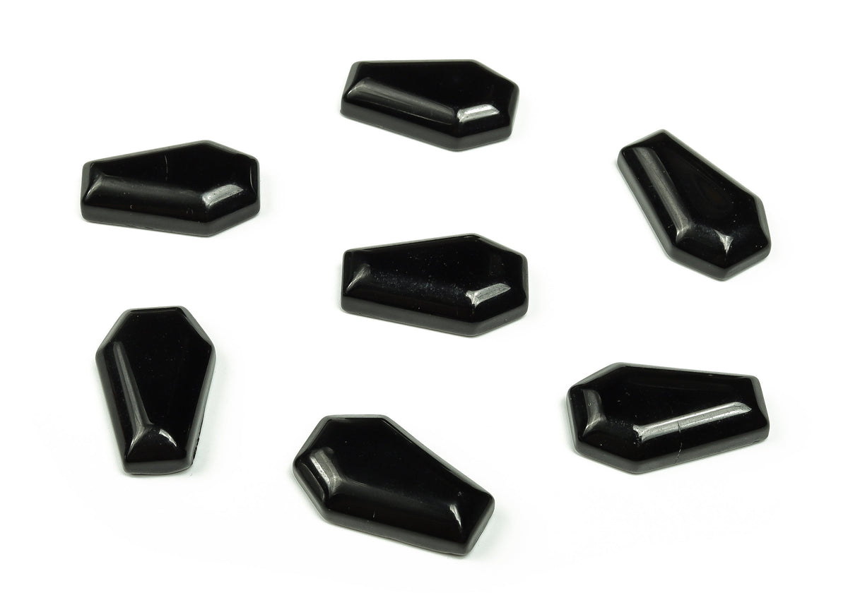 Obsidian coffin-shaped crystal cabochon with carved details, 30mm gemstone from GemstoneGO for collection or jewelry making.
