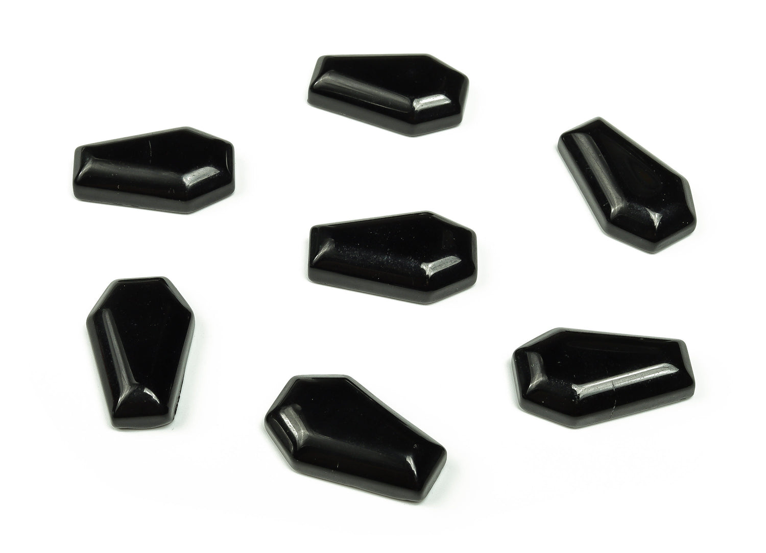 Obsidian coffin-shaped crystal cabochon with carved details, 30mm gemstone from GemstoneGO for collection or jewelry making.