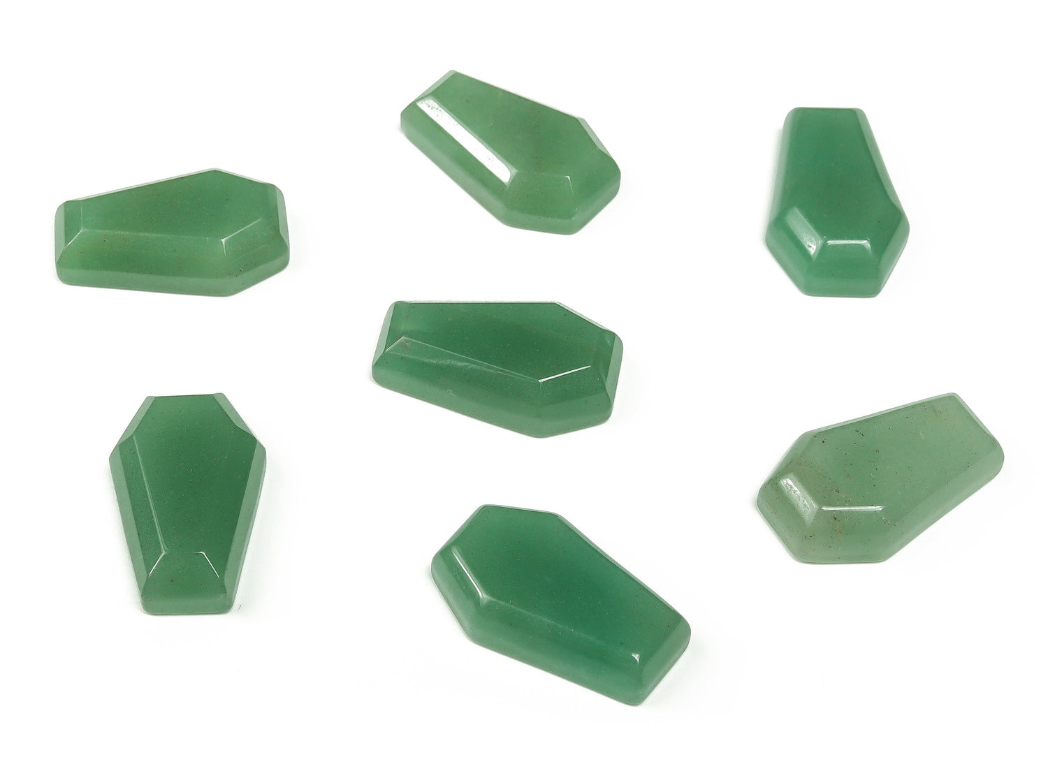 A 30mm aventurine coffin-shaped crystal cabochon with smooth polished surface from GemstoneGO, ideal for carving or jewelry making.