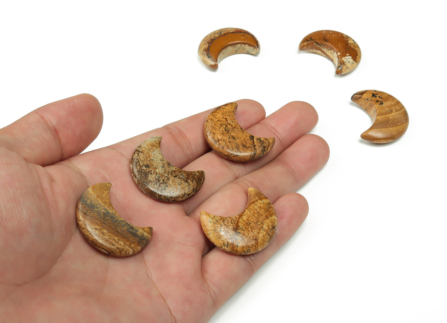 Lune en jaspe paysage - Lune en cristal - Lune sculptée - Cristal de guérison - Croissant de lune en pierre précieuse - 3 x 1,6 cm - MO1046