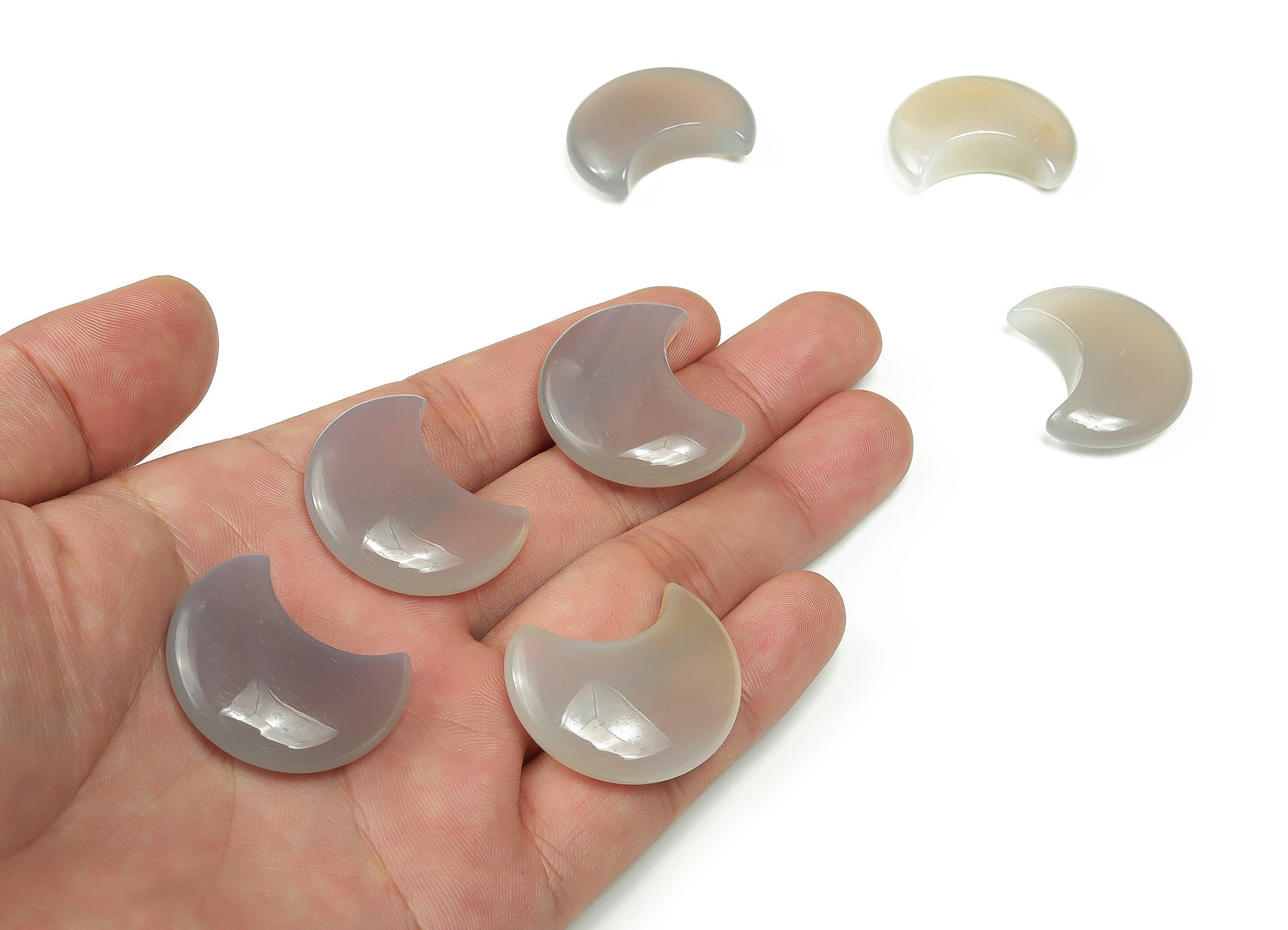 Grey Agate Gemstone Moon - 30mm - MO1048