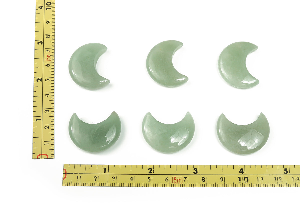A 30mm Aventurine gemstone moon pendant from GemstoneGO, showcasing a smooth, polished green stone with natural patterns.