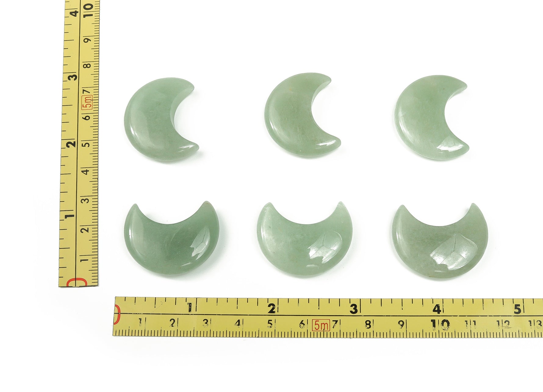 A 30mm Aventurine gemstone moon pendant from GemstoneGO, showcasing a smooth, polished green stone with natural patterns.