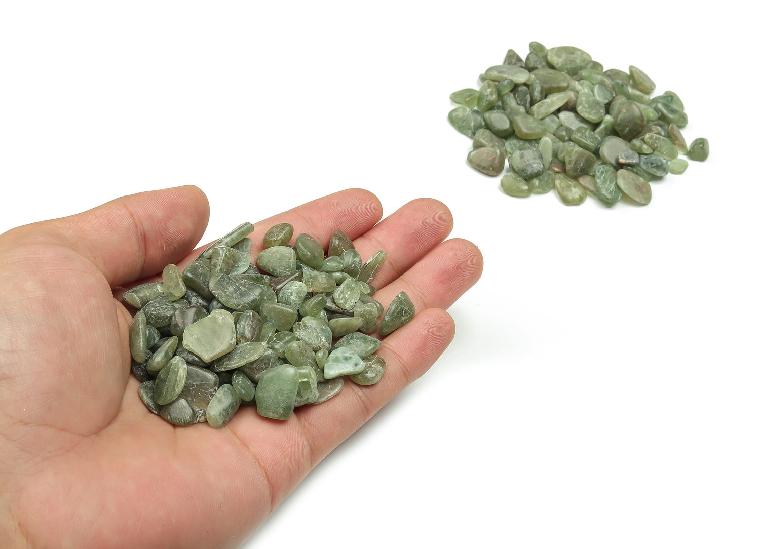 Green Apatite Crystal Chips - Semi Tumbled Stone - Bulk - 7-12mm - CP1069