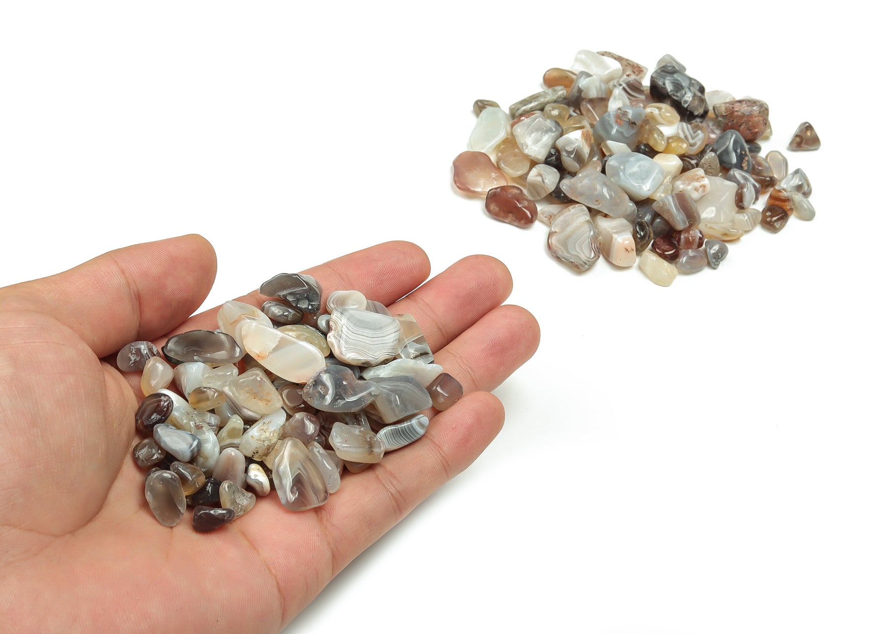 Botswana Agate crystal chips, semi-tumbled stones in 7-12mm, gemstone bulk pack, natural colorful semi-polished gemstones from GemstoneGO.