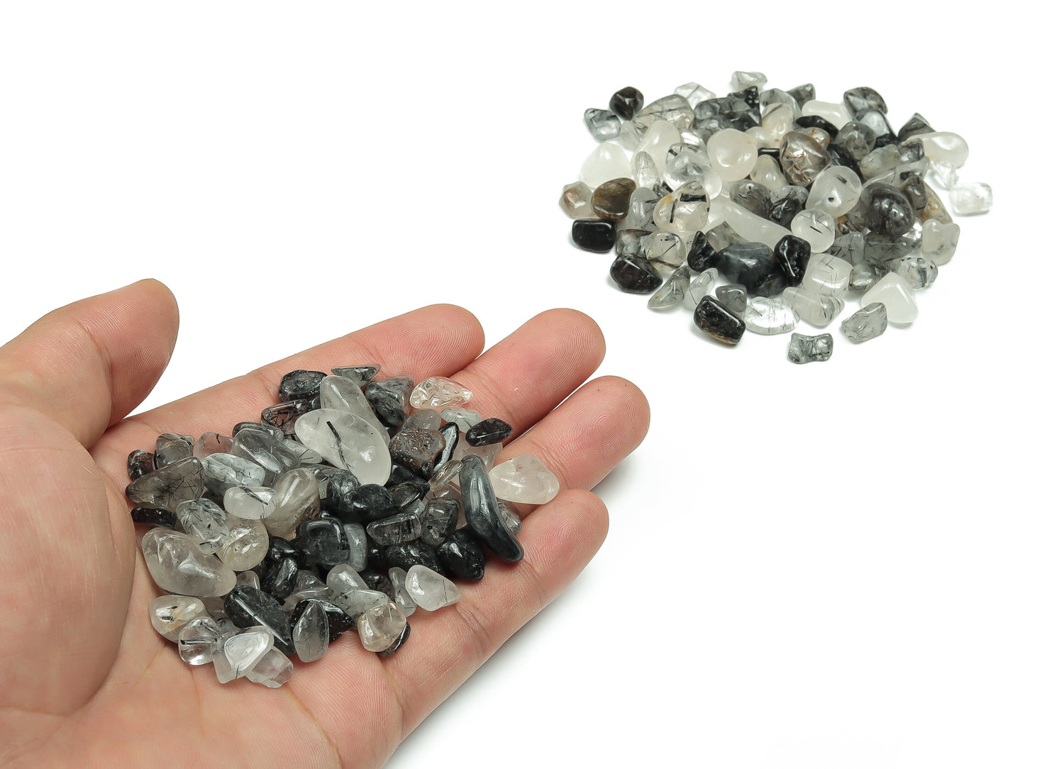 Tourmalinated Quartz Crystal Chips - Semi Tumbled Stone - Bulk - 7-12mm - CP1106