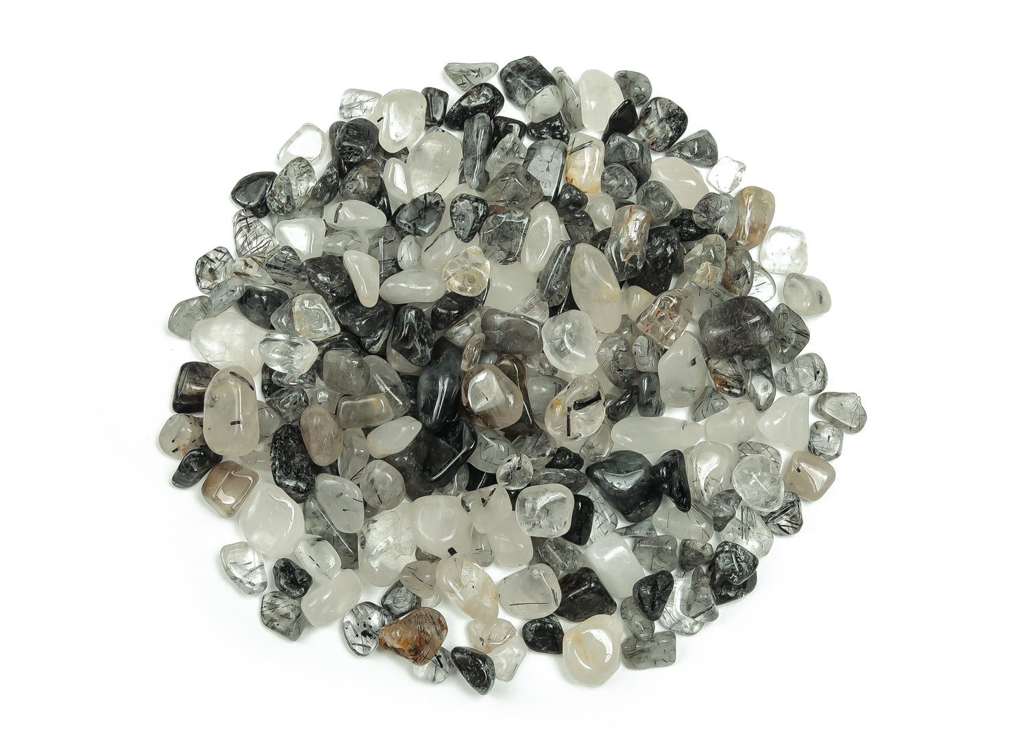 Tourmalinated Quartz Crystal Chips - Semi Tumbled Stone - Bulk - 7-12mm - CP1106