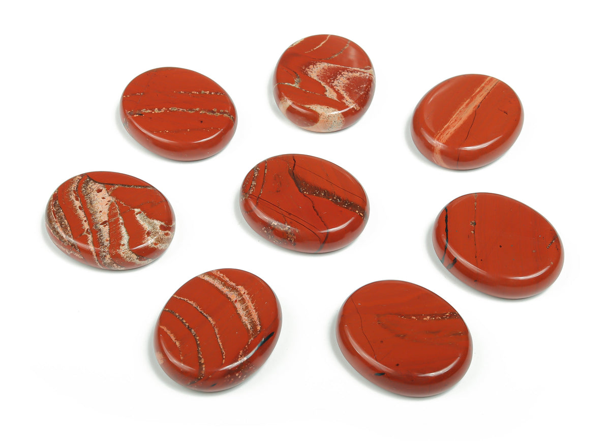 Red Jasper flat gemstone slab measuring 30x25x7 cm, featuring vibrant red mineral patterns and smooth polished surface.