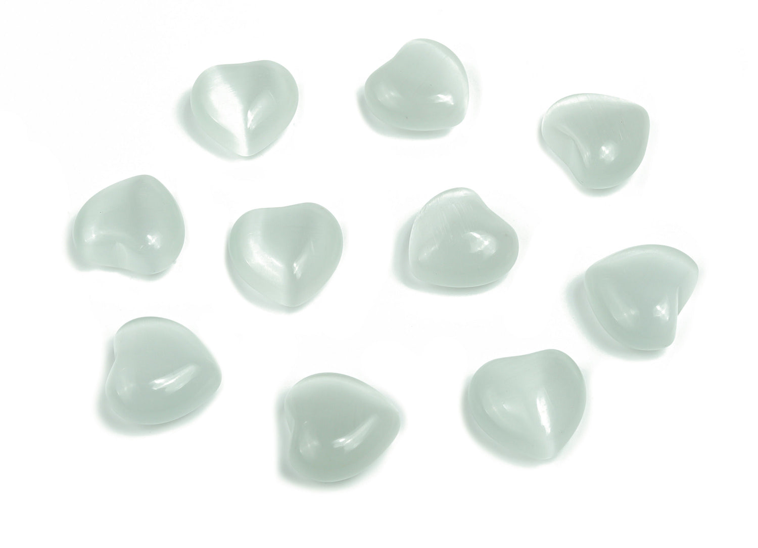 Pierre précieuse œil-de-chat blanc en forme de cœur - Cœur bombé ?€? Cristaux de guérison - Pierre bienfaisante ?€? Cœurs en cristal ?€? 15 x 15 x 9 mm - HE1026