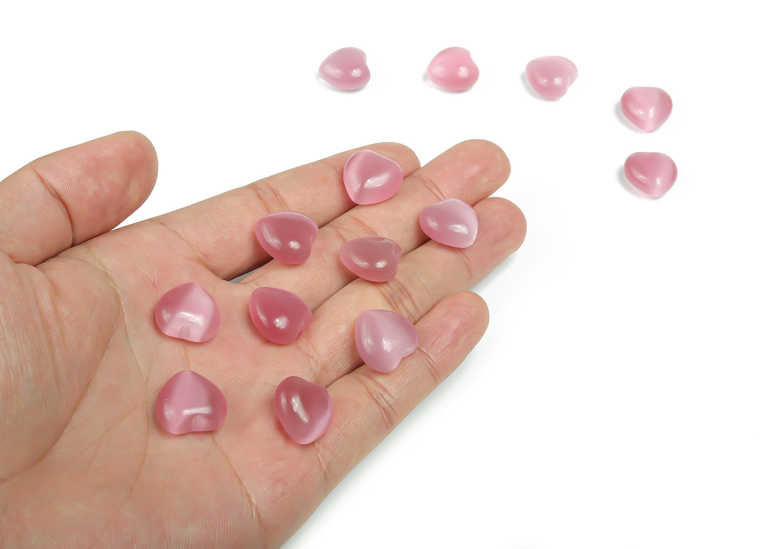Pierre précieuse œil-de-chat rose en forme de cœur - Cœur bombé ?€? Cristaux de guérison - Pierre bienfaisante ?€? Cœurs en cristal ?€? 15 x 15 x 9 mm - HE1029