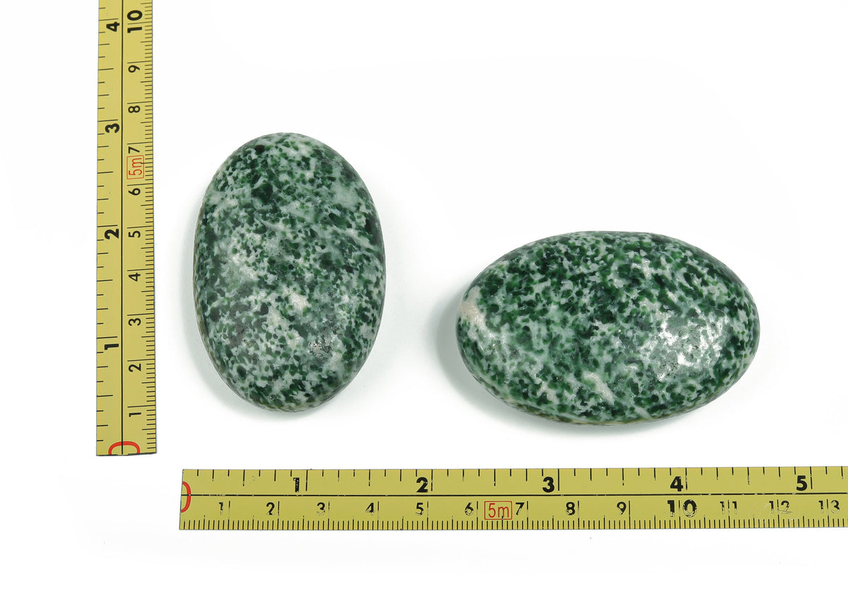 Green Jade Palm Spa Stone from GemstoneGO, 60x40mm Qinghai jade gemstone with smooth, polished surface for massage and relaxation.